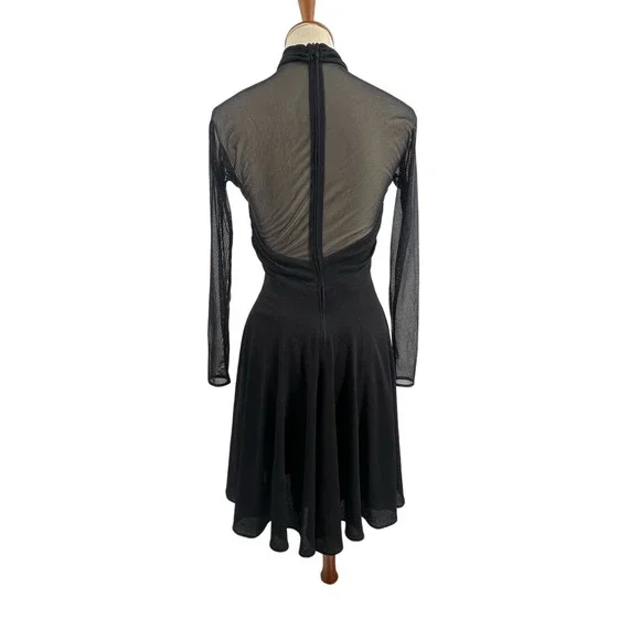 Tadashi Black Mesh Detail Long Sleeve Dress Size 8